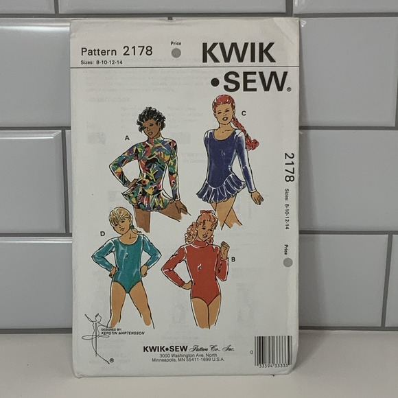 Kwik Sew Sewing Pattern 2178 Girls Leotards w Long Sleeve Size: 8-10-12-14 Uncut - Picture 1 of 2